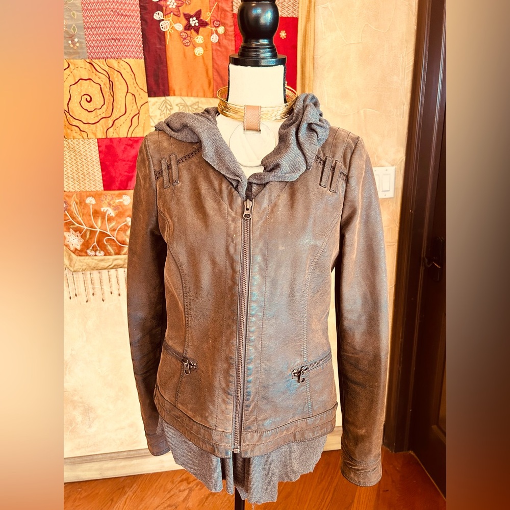 Hei Hei Anthropologie Small Layered Causeway Brown Vegan Leather Rayon Jacket